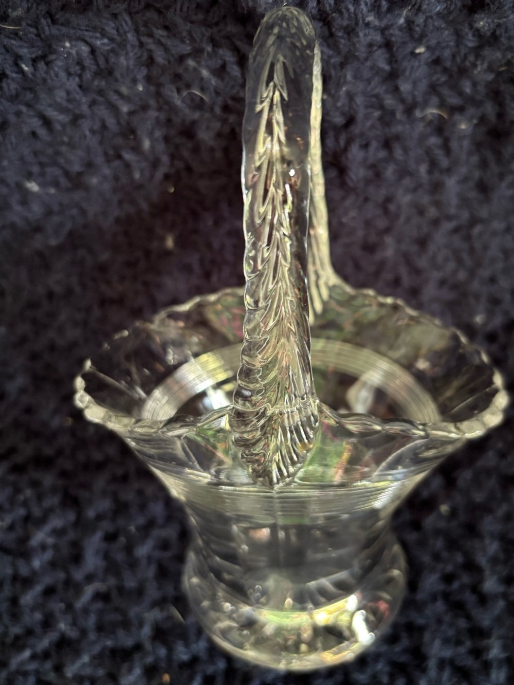 Vintage Heisey Glass #417 Double Rib and Panel Clear Crystal Basket Vase,